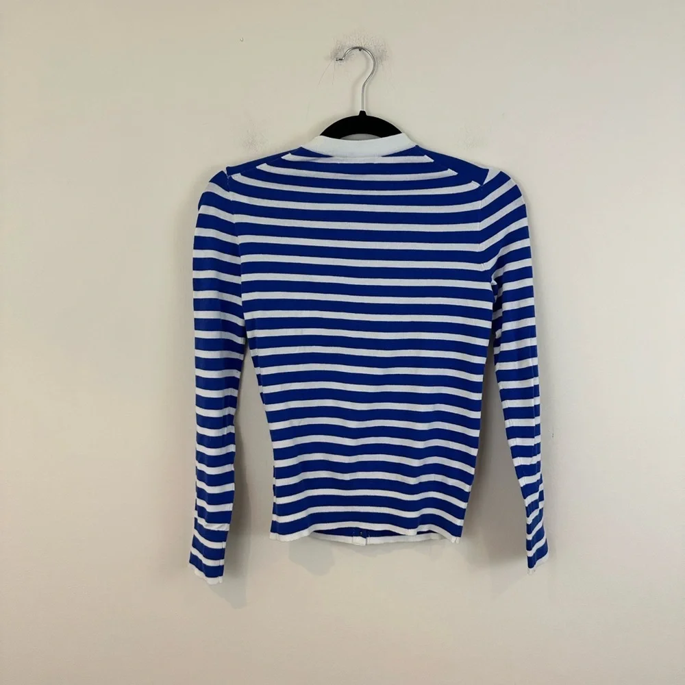 J. Crew Royal Blue & White Striped Button-Up Cardigan Cotton Blend Size XS